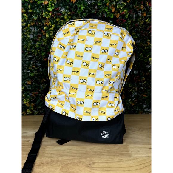 VANS x‎ The Simpsons Lisa Checkerboard Backpack Book Bag Yellow Black White EUC - Picture 1 of 13